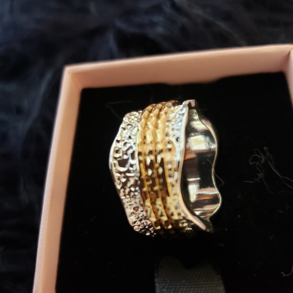 Unisex Textured Silver & Gold-Toned Ring